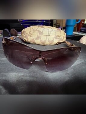 Coach Women’s Brown Gradient Shield Sunglasses with Coach Signature Case